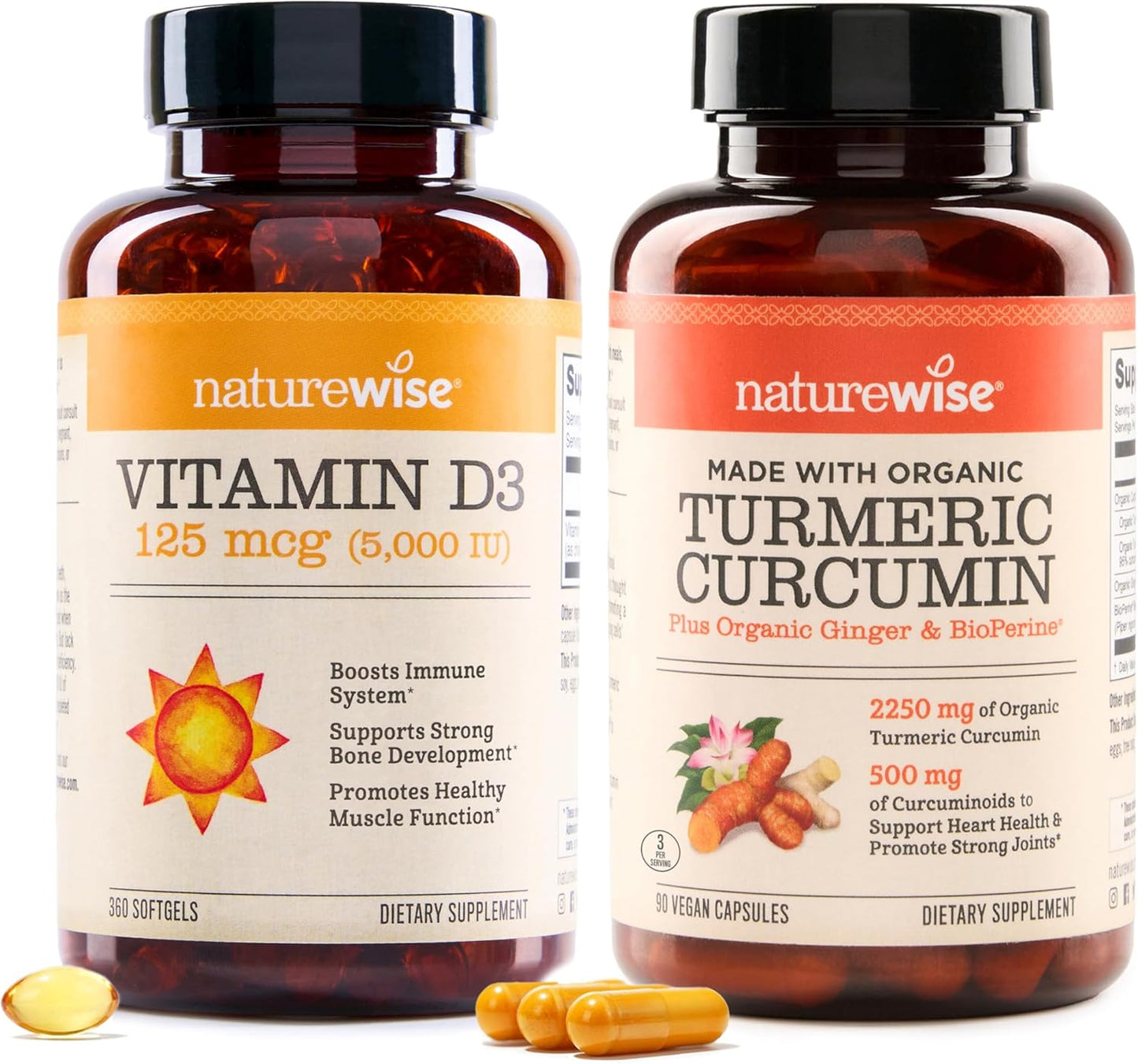 NatureWise Vitamin D3 5000iu & Curcumin Turmeric 1 Year Supply | Healthy Muscle Function & 95% Curcuminoids