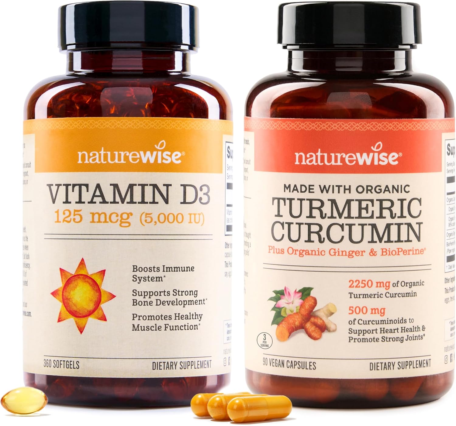 NatureWise Vitamin D3 5000iu & Curcumin Turmeric 1 Year Supply | Healthy Muscle Function & 95% Curcuminoids