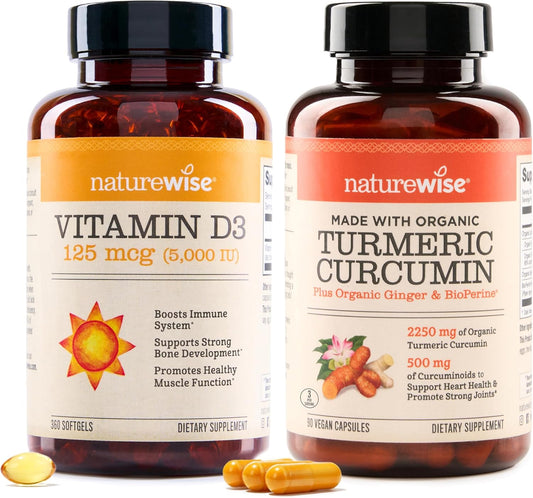NatureWise Vitamin D3 5000iu & Curcumin Turmeric 1 Year Supply | Healthy Muscle Function & 95% Curcuminoids