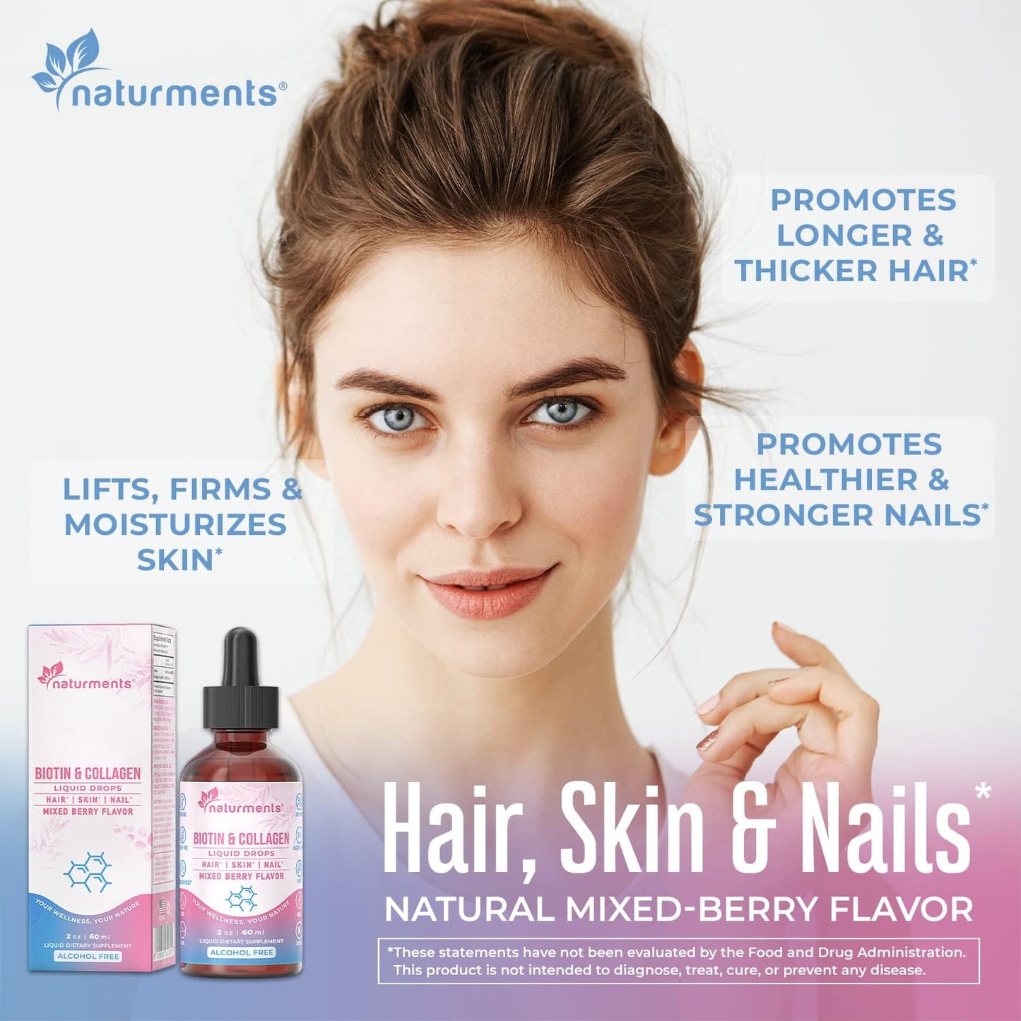 Naturments Liquid Biotin & Collagen Supplement for Hair, Skin, Nails, and Joints - Supports Healthy Growth - Men & Women - Non-GMO, Alcohol-Free, Sugar-Free - 2 Fl Oz