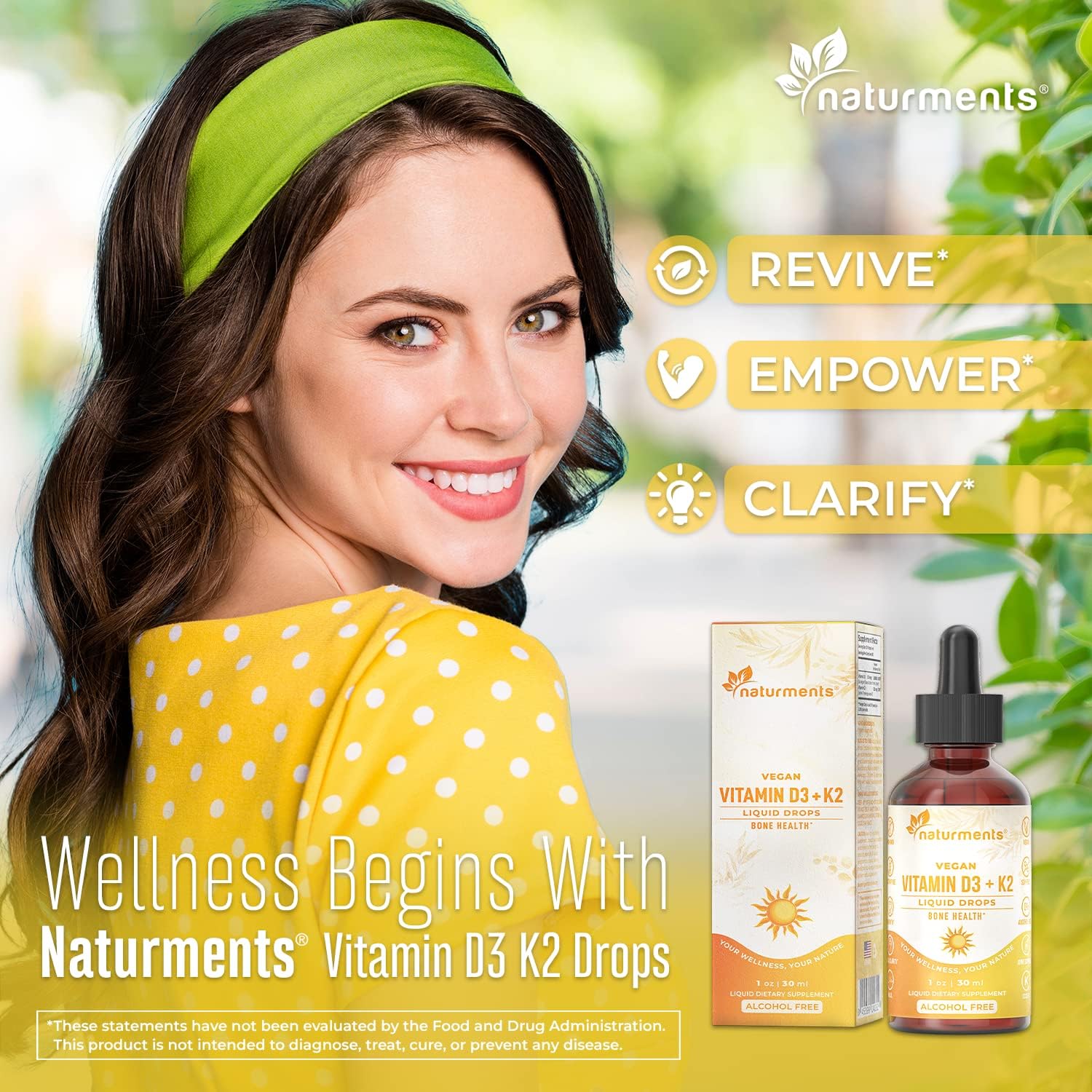 Naturments Vitamin D3 with K2 Liquid Drops - Bone and Heart Health Formula with Immune Support - Non-GMO, Vegan, Alcohol-Free - 1 Fl Oz