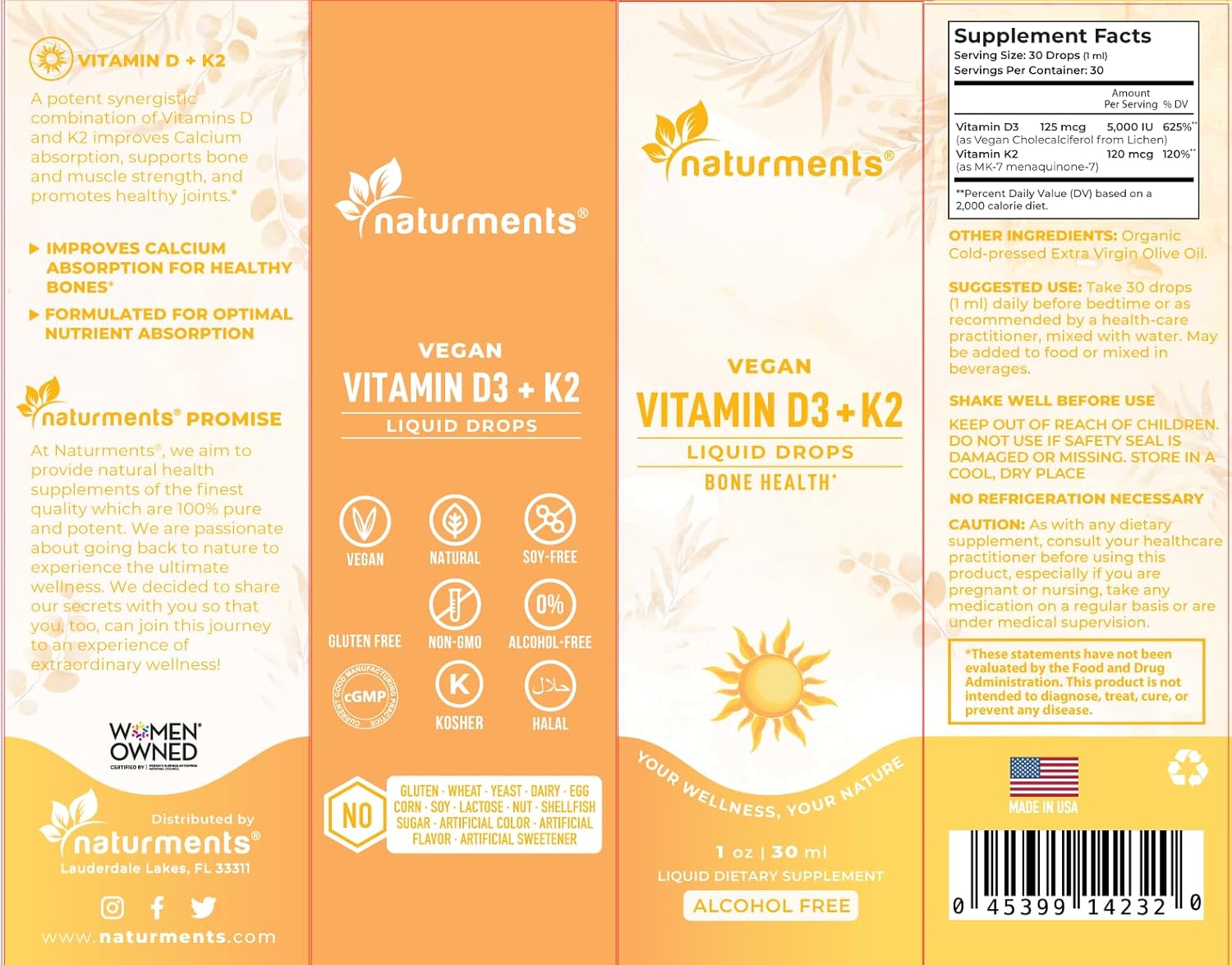 Naturments Vitamin D3 with K2 Liquid Drops - Bone and Heart Health Formula with Immune Support - Non-GMO, Vegan, Alcohol-Free - 1 Fl Oz
