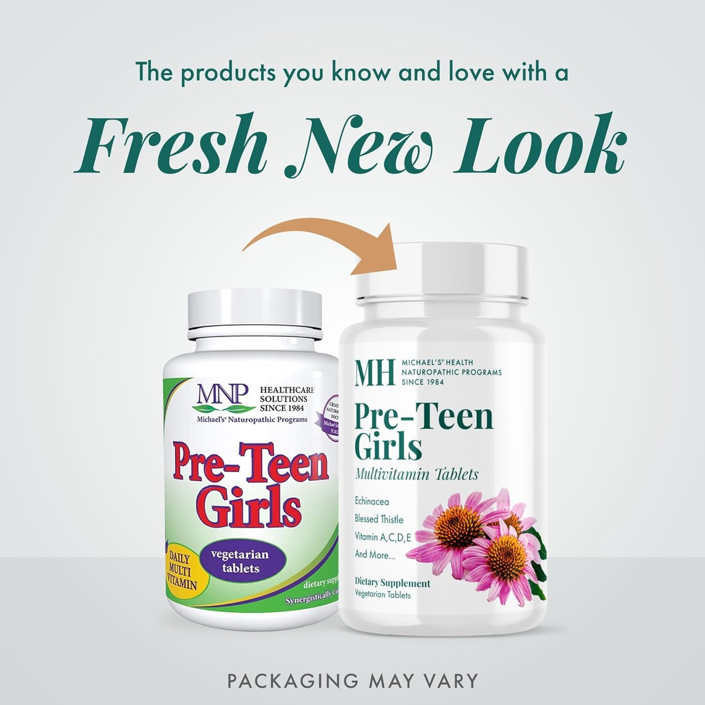 Naturopathic Pre-Teen Girls Multivitamin Tablets - 120 Vegetarian Kosher Capsules for Growth & Development - 60 Servings