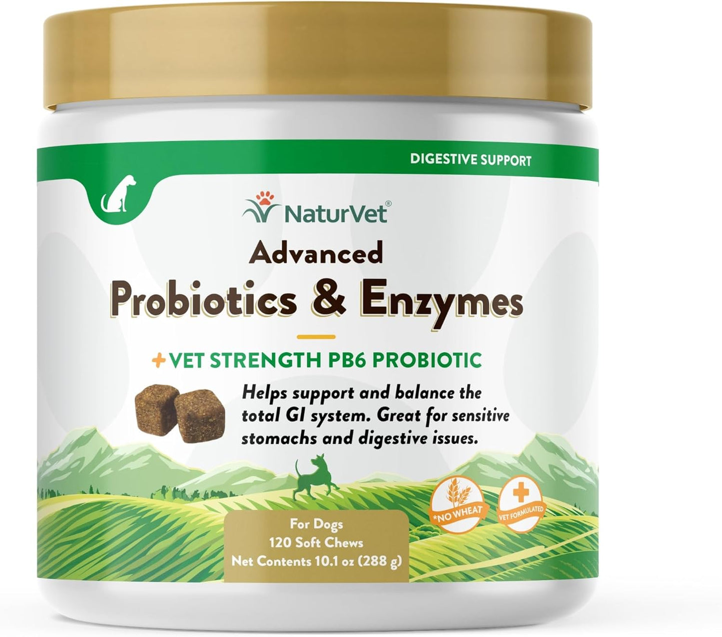 NaturVet Advanced Probiotic and Enzyme Supplement for Dogs, 120 Soft Chews for Digestive Health