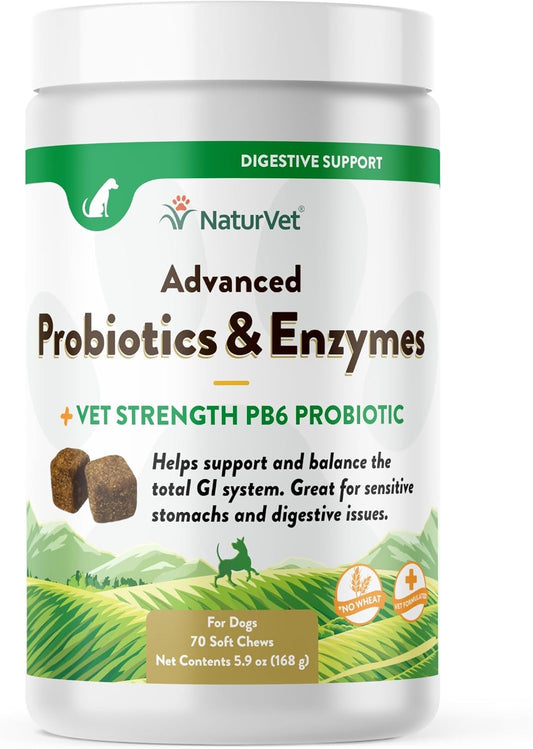 NaturVet Advanced Probiotic Soft Chews with Vet Strength PB6 - USA-Made with Global Ingredients - 70 Count