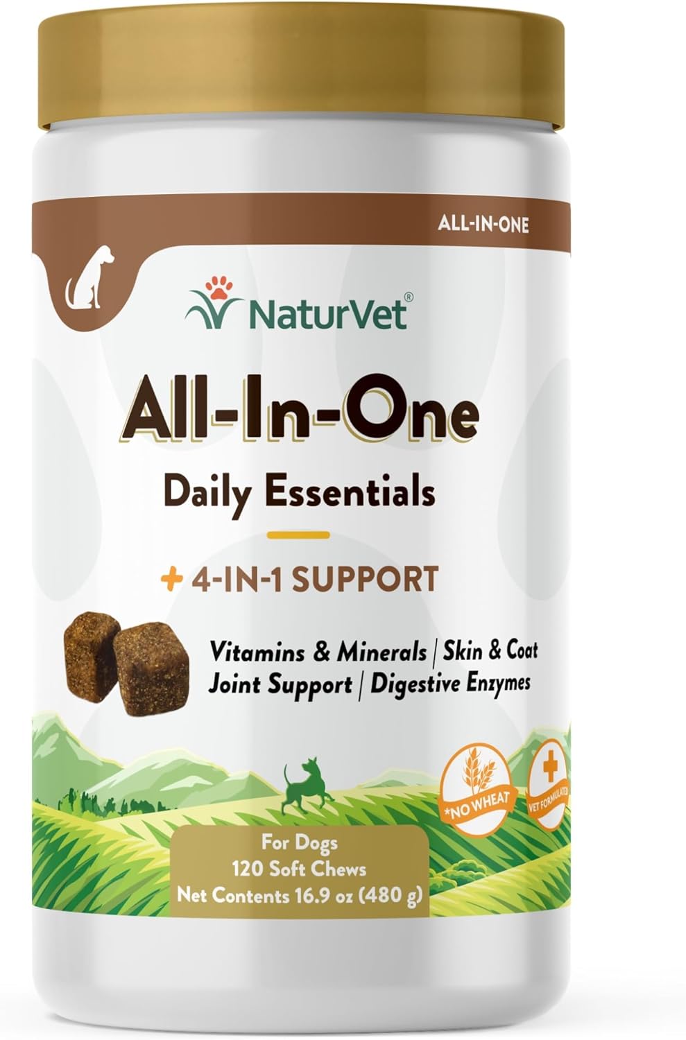 NaturVet All-in-One Dog Supplement for Joint Support, Digestion, Skin & Coat Care - 120 Soft Chews with Omega Fatty Acids & Minerals