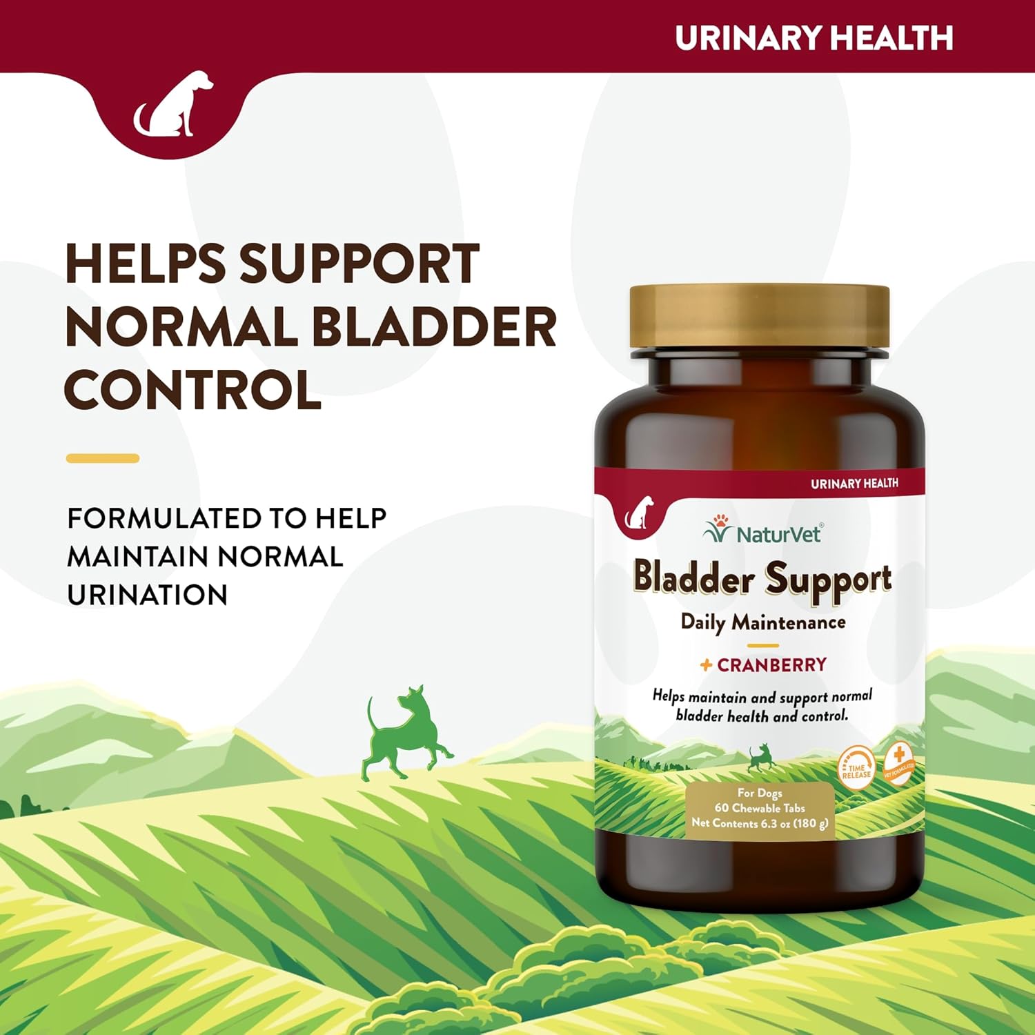 NaturVet Bladder Support with Cranberry for Dogs - Promotes Healthy Bladder & Urinary Function - 60 Chewable Tablets