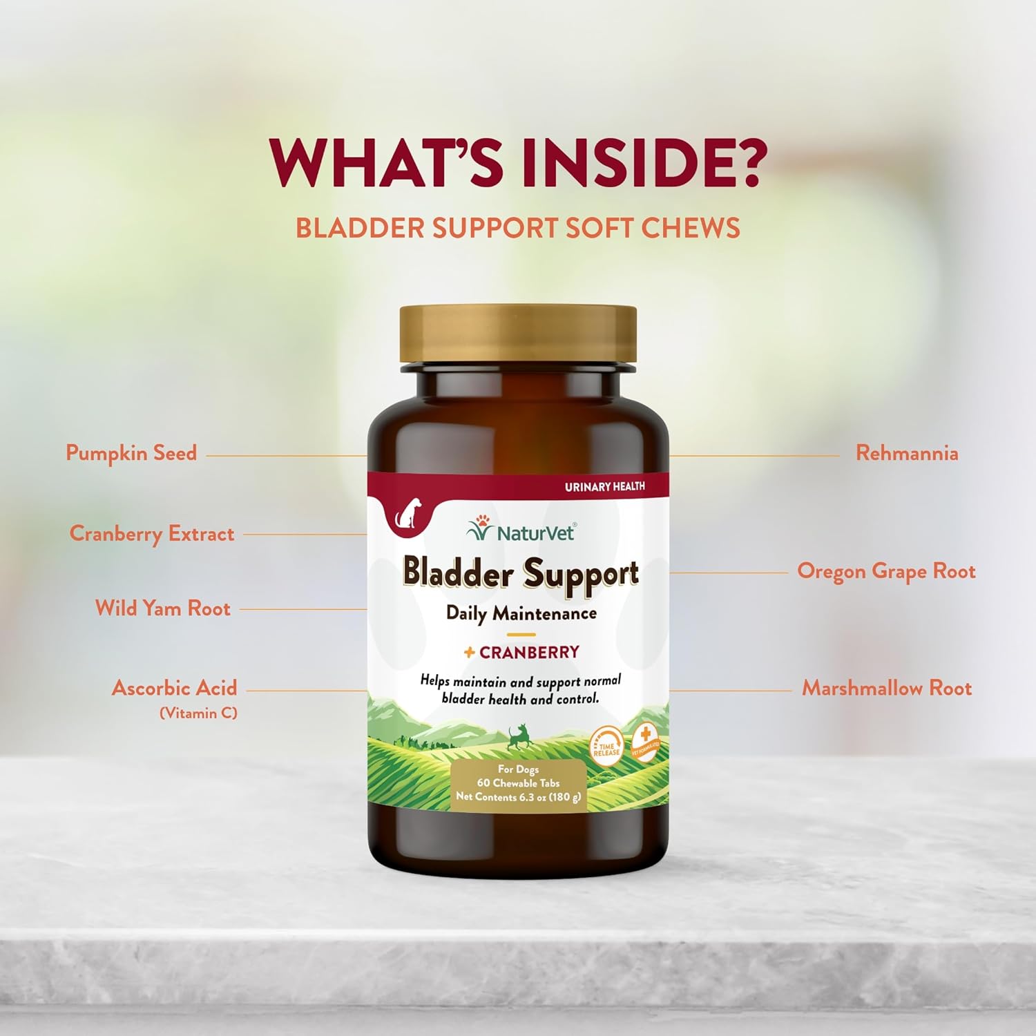 NaturVet Bladder Support with Cranberry for Dogs - Promotes Healthy Bladder & Urinary Function - 60 Chewable Tablets