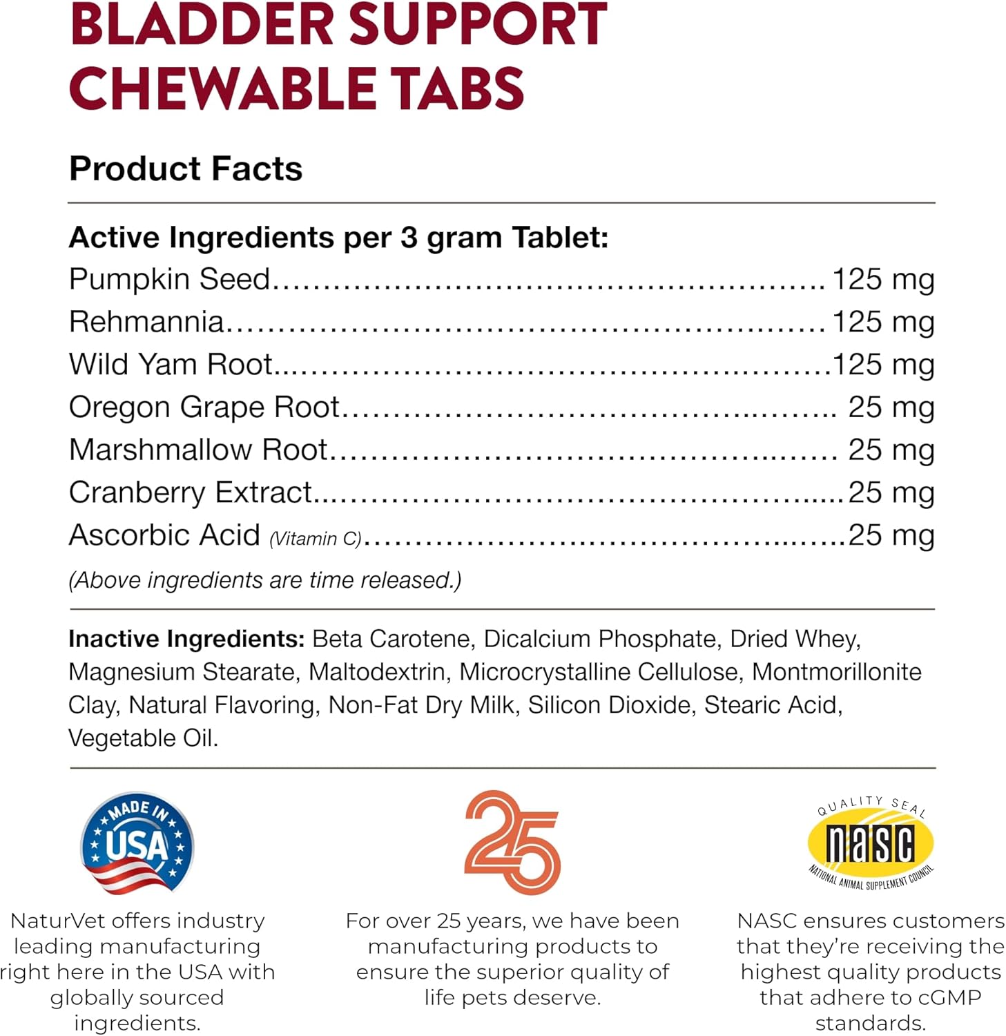 NaturVet Bladder Support with Cranberry for Dogs - Promotes Healthy Bladder & Urinary Function - 60 Chewable Tablets