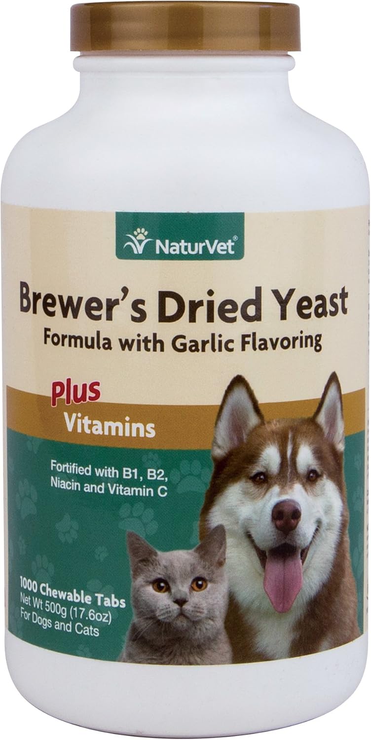 NaturVet Brewers Dried Yeast Formula with Garlic Flavoring Vitamins for Dogs and Cats, Chewable Tablets - 1000 Count - USA Made