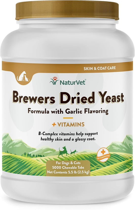 NaturVet Brewer’s Dried Yeast Pet Supplement with Garlic Flavoring - 5000 Ct - Supports Healthy Skin & Coat for Dogs and Cats