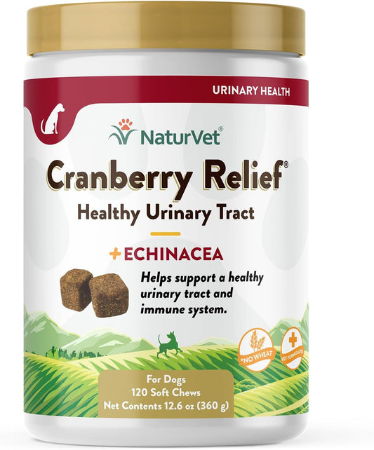NaturVet Cranberry Relief Plus Echinacea Soft Chews - Promotes Urinary Tract & Immune Health - 120 Count