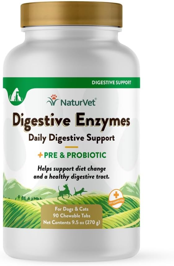 NaturVet Digestive Enzymes and Probiotics Soft Chews for Dogs - 90 Count - USA Made with Global Ingredients