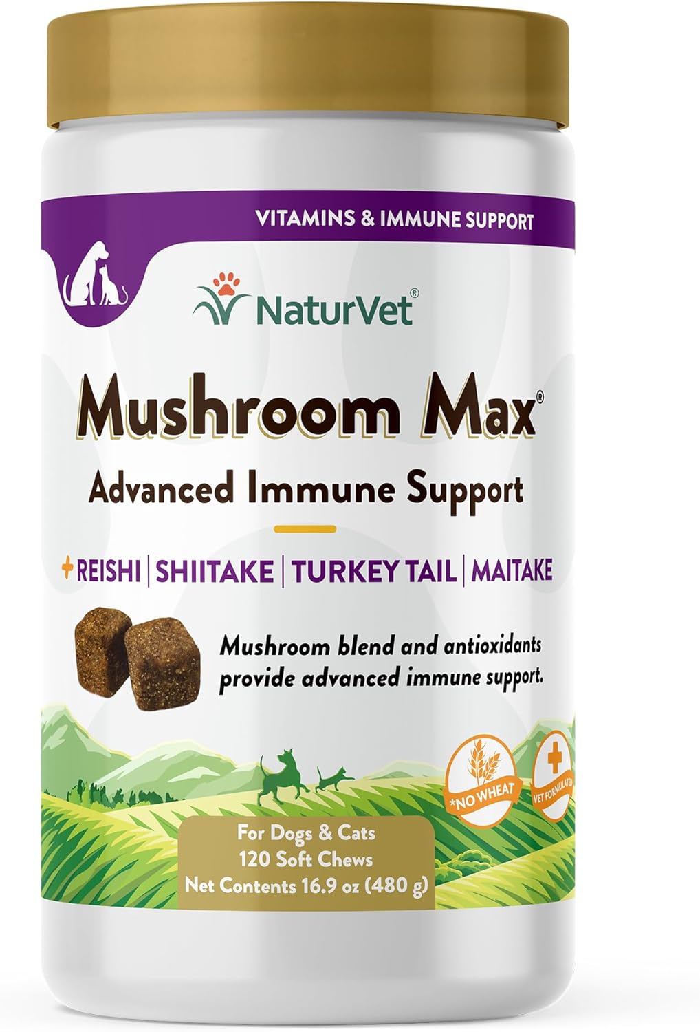 NaturVet Mushroom Max Immune Support Supplement for Dogs - Boosts Immunity and Overall Health - Contains Shitake, Reishi, Turkey Tail - 120 Ct.