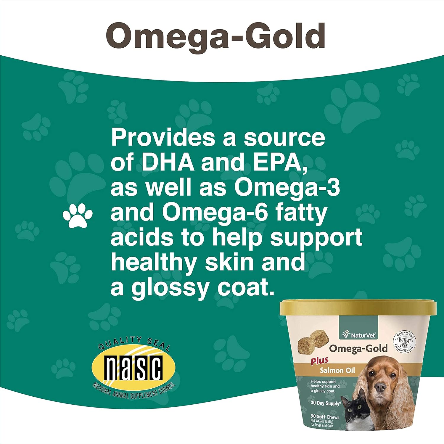 NaturVet Omega-Gold Plus Salmon Oil Soft Chews for Dogs & Cats - Supports Skin & Coat Health with DHA, EPA, Omega-3, & Omega-6 - 90 Chews