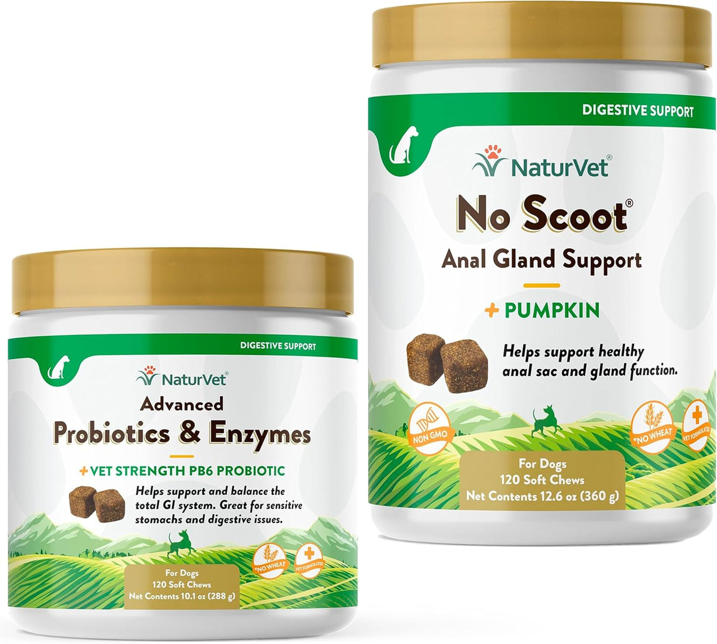 NaturVet Probiotic & Enzyme Supplement for Dogs - 120 Soft Chews - Supports Digestive Health & Anal Gland Function