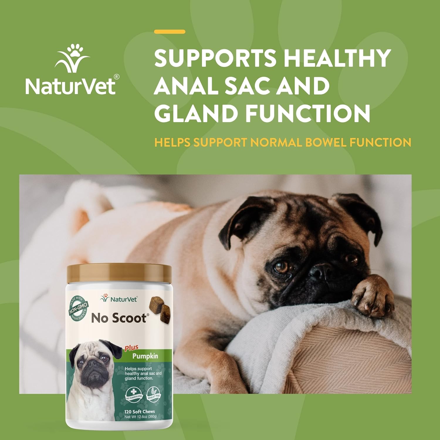 NaturVet Probiotic & Enzyme Supplement for Dogs - 120 Soft Chews - Supports Digestive Health & Anal Gland Function