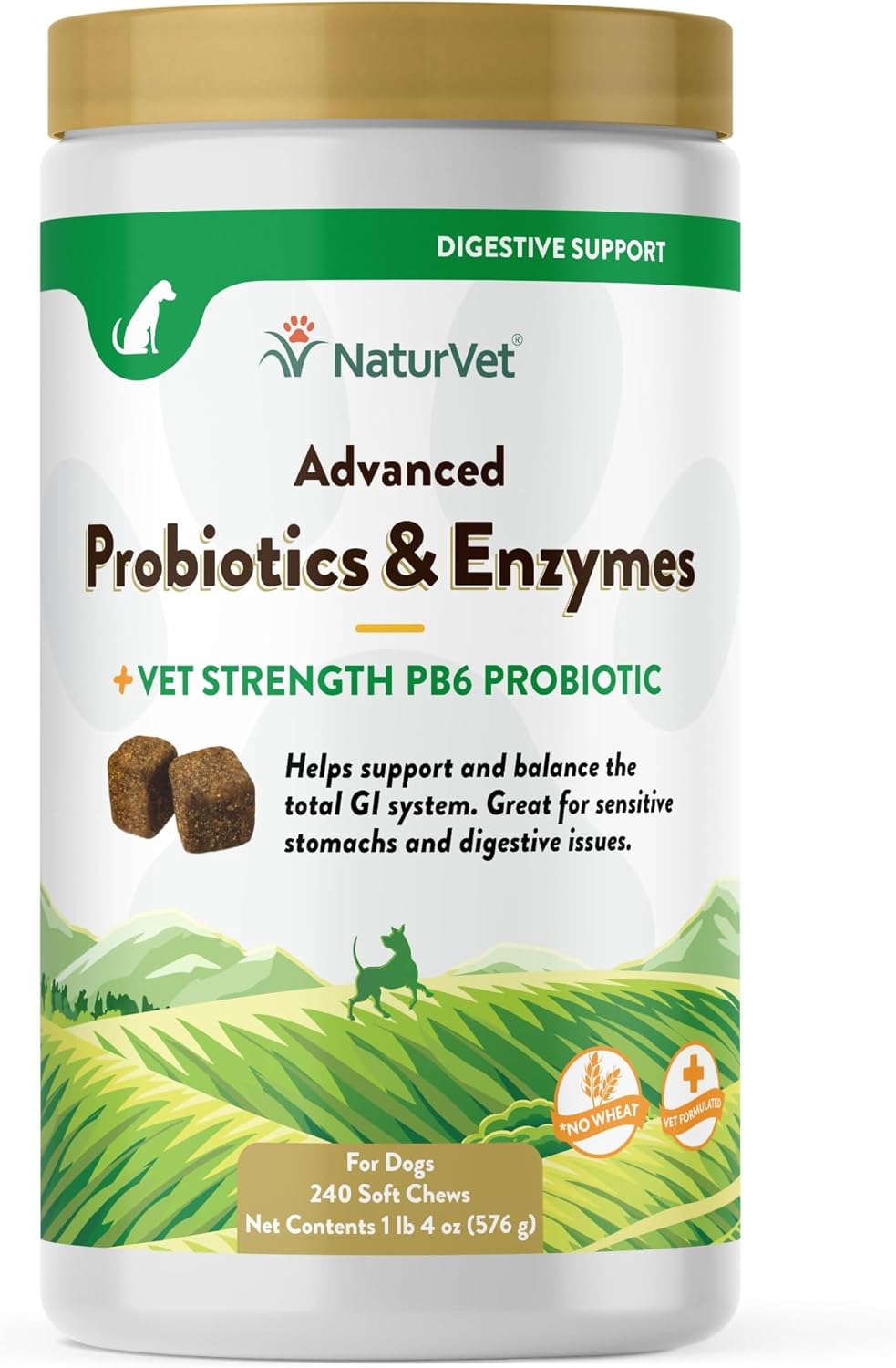 NaturVet Probiotics & Enzymes for Pets with Sensitive Stomachs - Vet Strength PB6 Probiotic - 240 ct