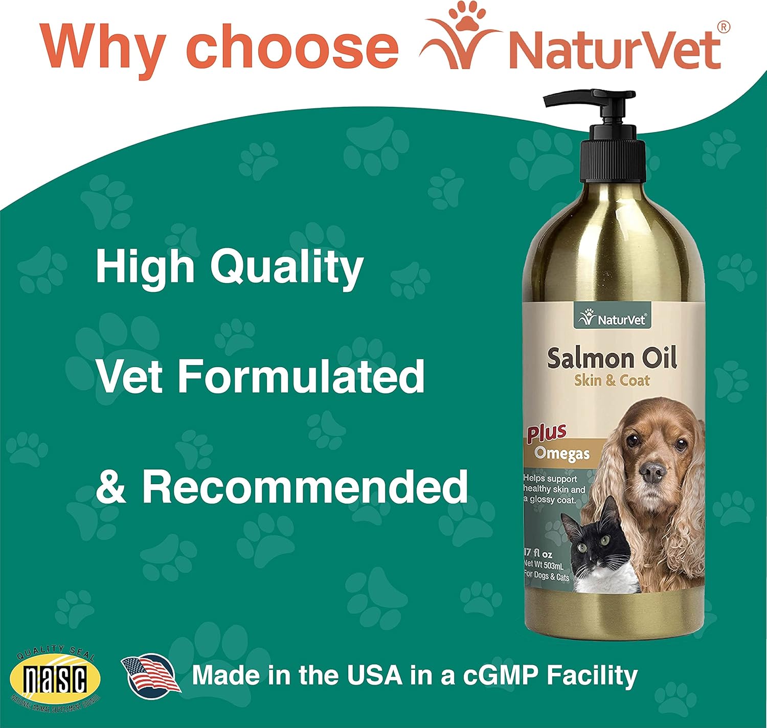 NaturVet Salmon Oil Skin & Coat Supplement for Dogs & Cats - Natural Omega-3 & 6 Fatty Acids - Promotes Healthy Skin & Glossy Coat - 17 oz