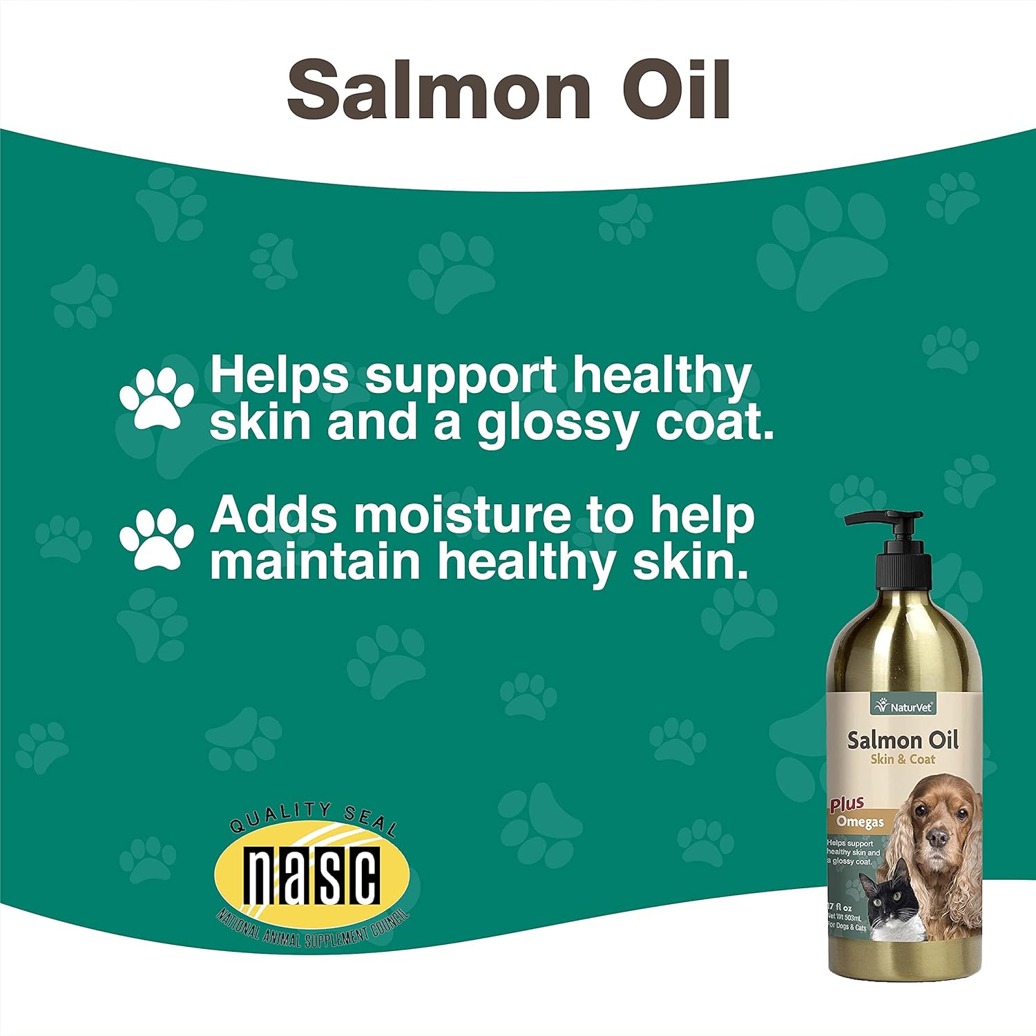 NaturVet Salmon Oil Skin & Coat Supplement for Dogs & Cats - Natural Omega-3 & 6 Fatty Acids - Promotes Healthy Skin & Glossy Coat - 17 oz