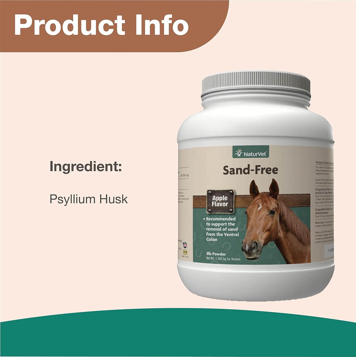 NaturVet Sand-Free Horse Powder 3 lbs Apple Flavor Intestinal Health Sand Removal Ventral Colon Support