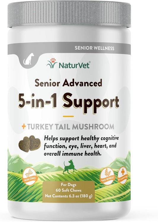 NaturVet Senior Dog Supplement with 5-in-1 Support for Immune System, Heart, Liver, Cognitive Function, and Eye Health - Includes Ginkgo Biloba and Lutein - 60 Ct.