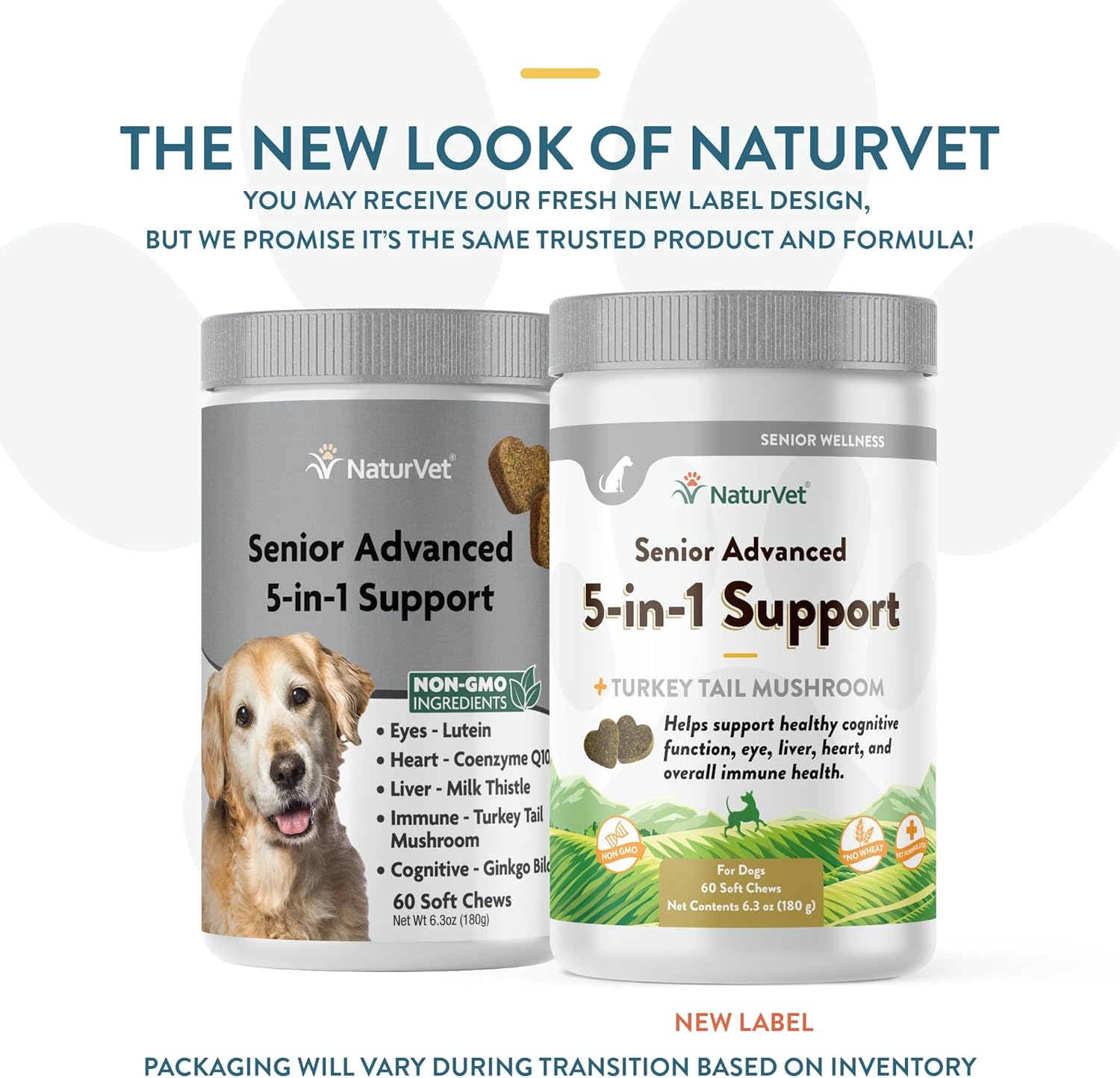 NaturVet Senior Dog Supplement with 5-in-1 Support for Immune System, Heart, Liver, Cognitive Function, and Eye Health - Includes Ginkgo Biloba and Lutein - 60 Ct.