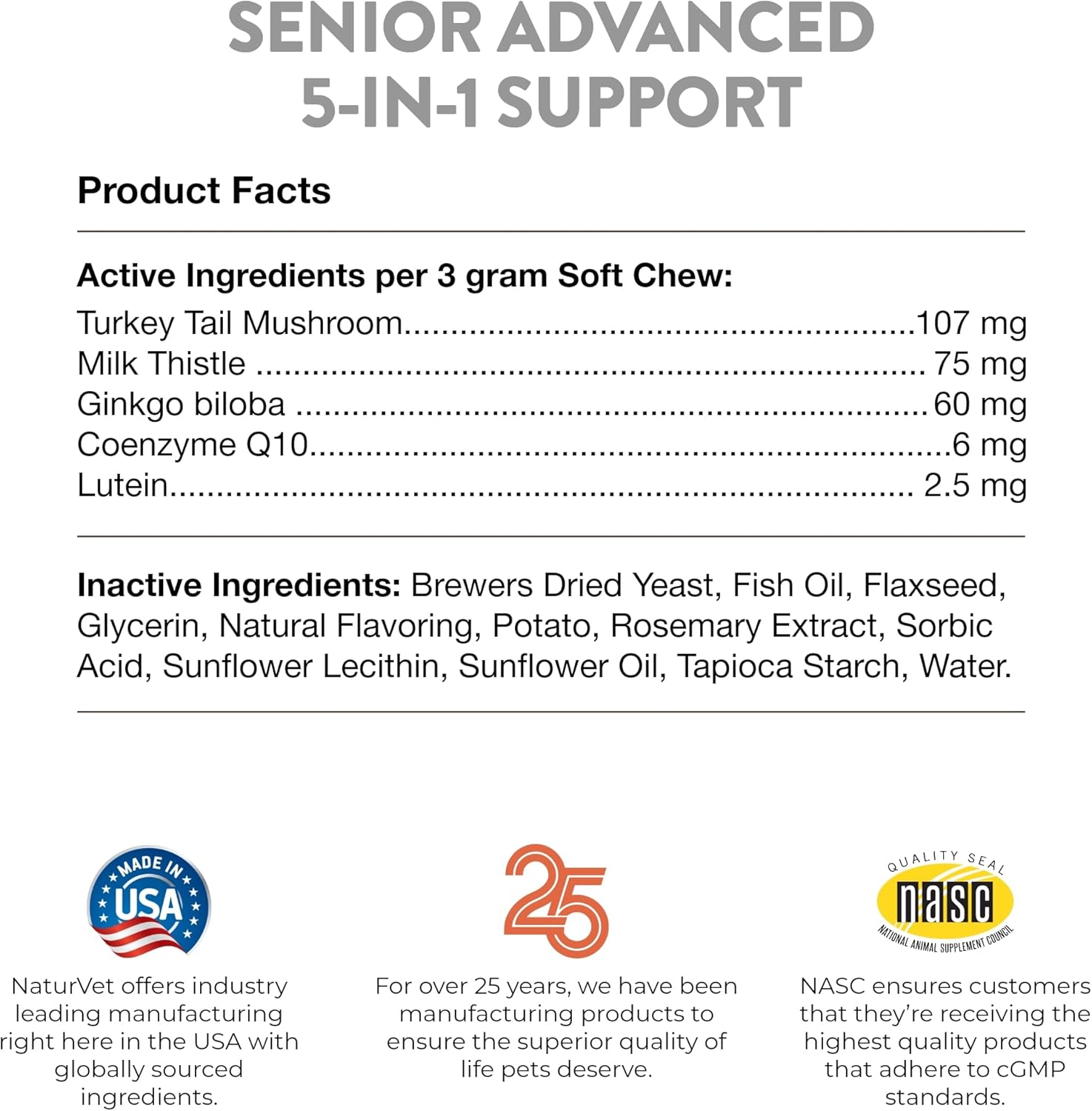 NaturVet Senior Dog Supplement with 5-in-1 Support for Immune System, Heart, Liver, Cognitive Function, and Eye Health - Includes Ginkgo Biloba and Lutein - 60 Ct.