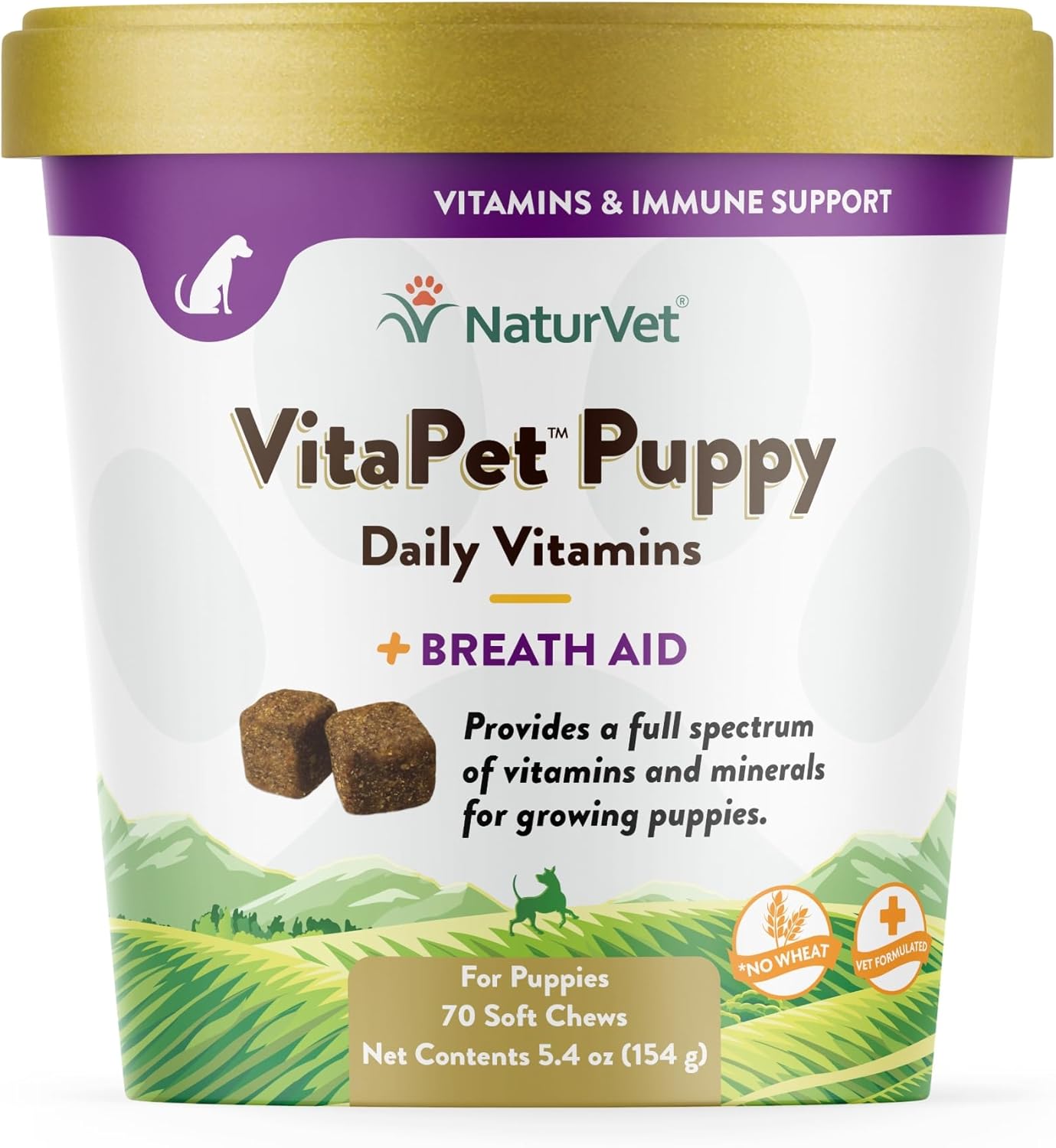 NaturVet VitaPet Puppy Daily Vitamins with Breath Aid - Essential Nutrients for Puppies (70 Soft Chews)