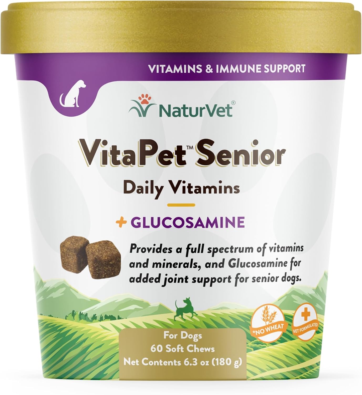 NaturVet VitaPet Senior Dog Vitamins with Glucosamine, 60 Soft Chews - Made in USA