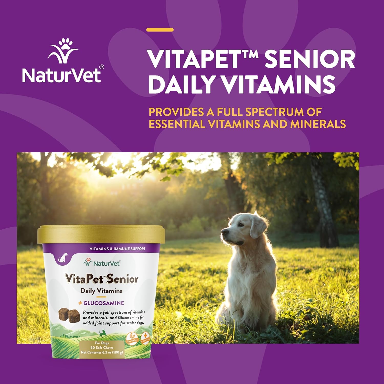 NaturVet VitaPet Senior Dog Vitamins with Glucosamine, 60 Soft Chews - Made in USA