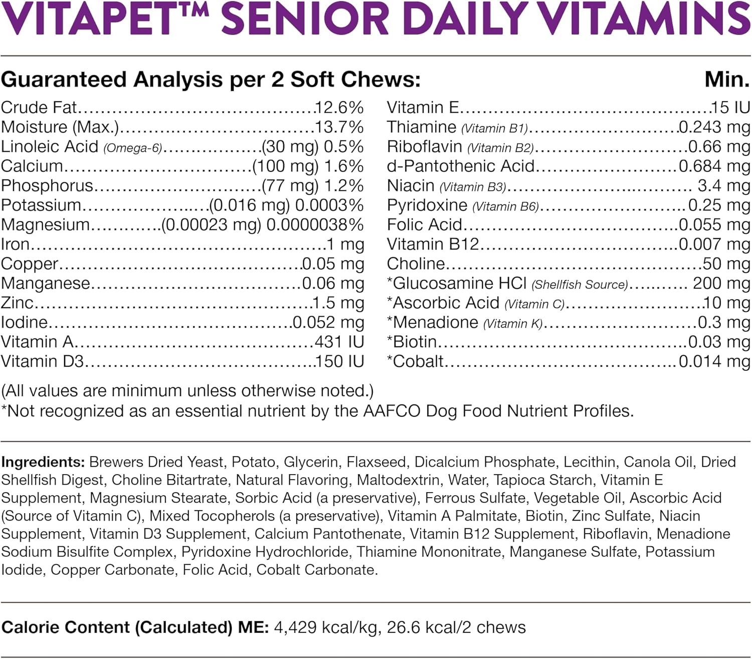 NaturVet VitaPet Senior Dog Vitamins with Glucosamine, 60 Soft Chews - Made in USA