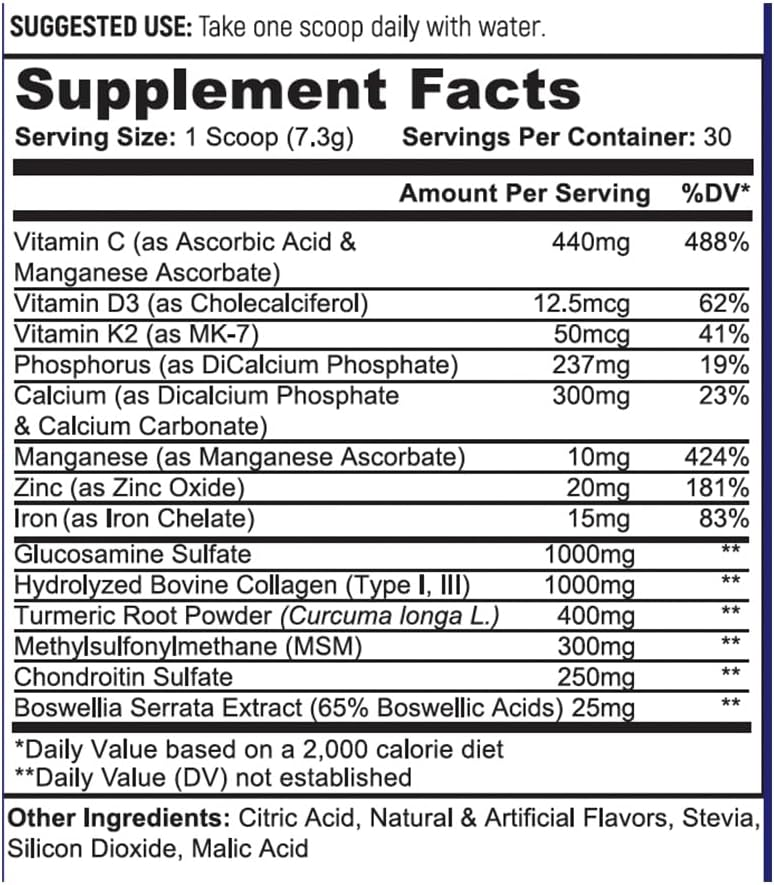 Navan Bone Strength & Density Supplement Powder with Calcium, Phosphorus, Vitamin D, Glucosamine, Chondroitin, MSM, & Turmeric