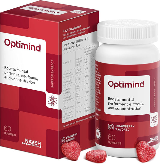 NAVEH PHARMA® OptiMind - Focus Supplement for Kids | Natural Saffron Supplements | Memory and Mood Support Gummies