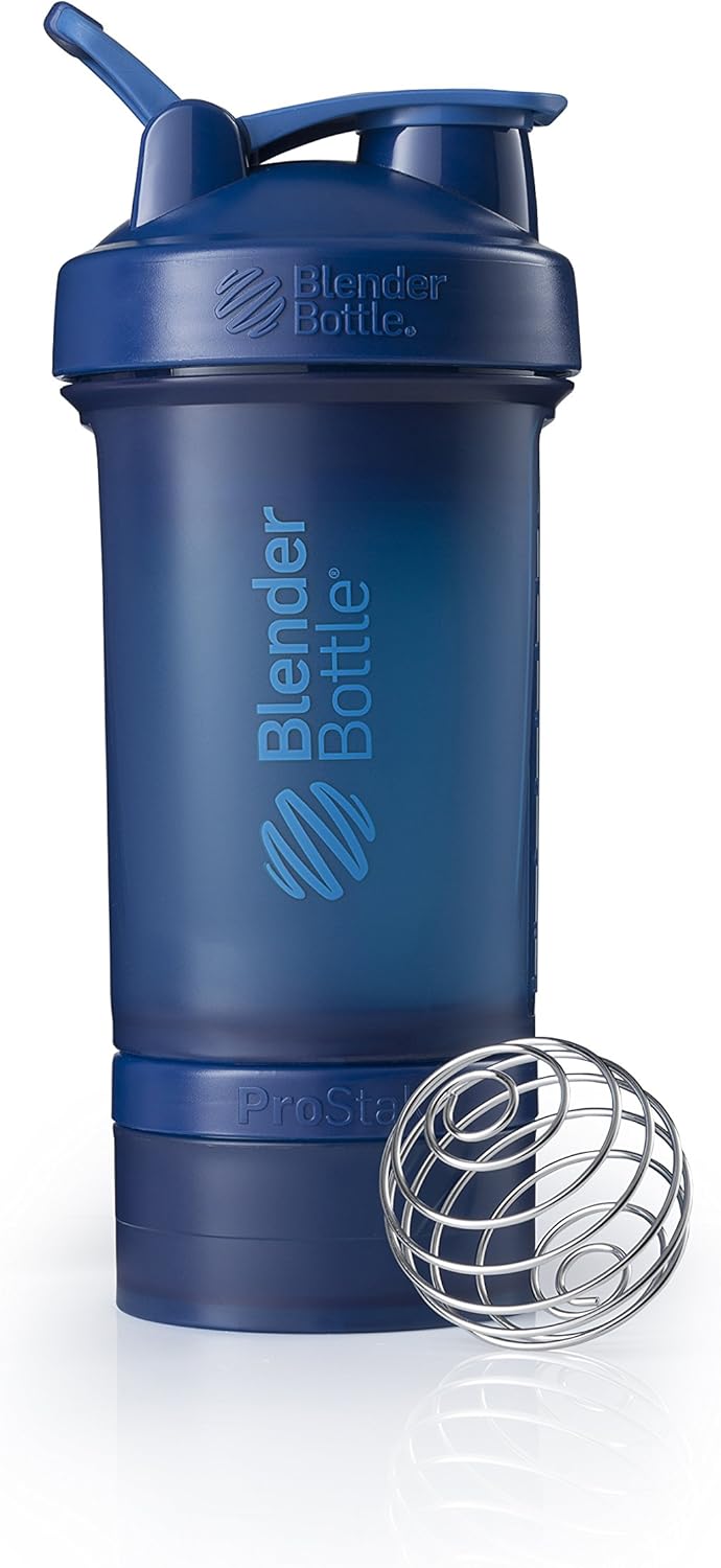 Navy 22-Ounce BlenderBottle Shaker Bottle with Protein Powder Storage and Pill Organizer, ProStak System