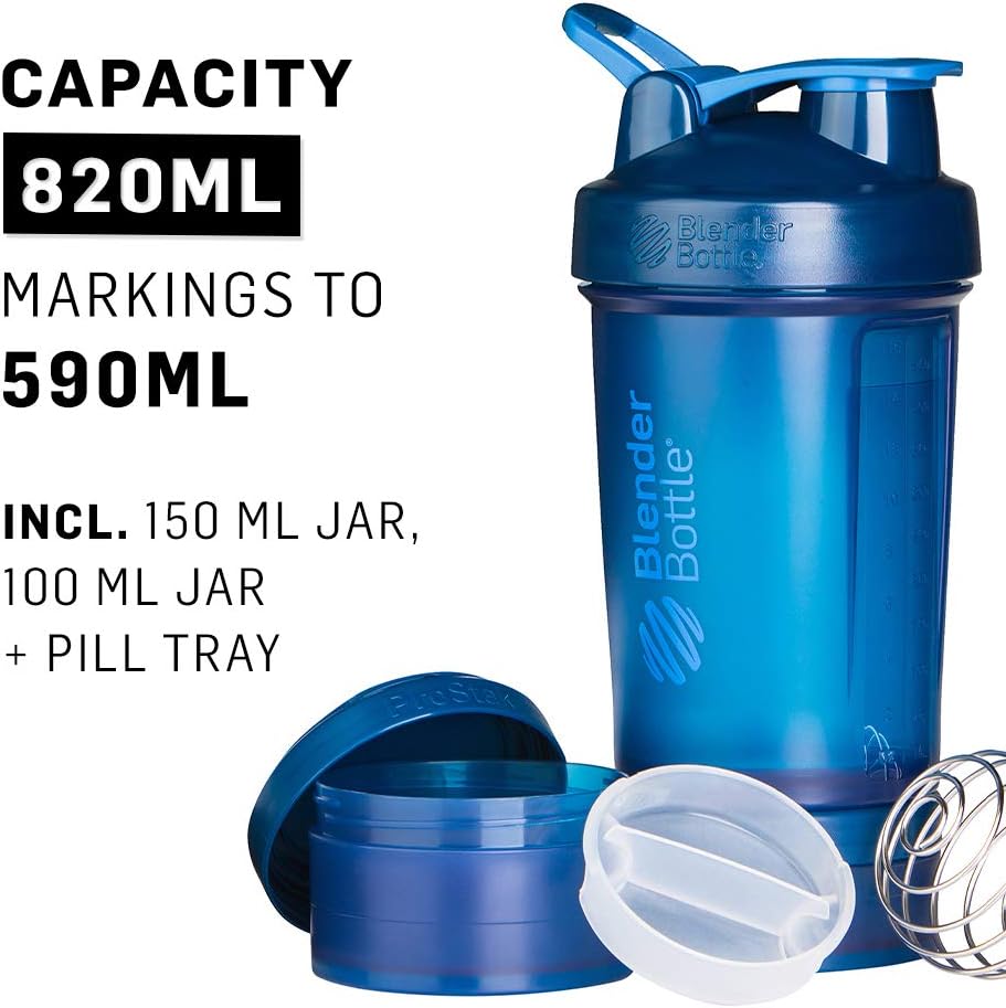 Navy 22-Ounce BlenderBottle Shaker Bottle with Protein Powder Storage and Pill Organizer, ProStak System