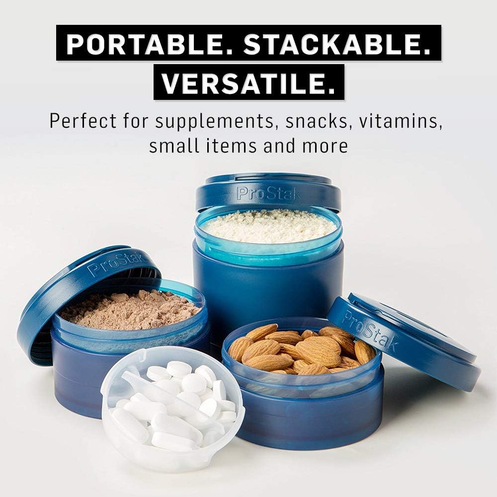 Navy 22-Ounce BlenderBottle Shaker Bottle with Protein Powder Storage and Pill Organizer, ProStak System