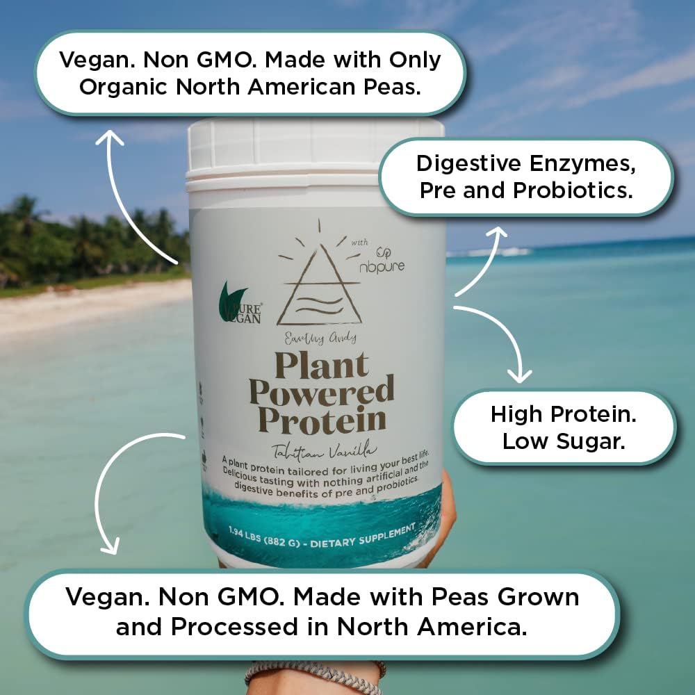 nbpure Earthy Andy Vanilla Plant Powered Protein Powder - Gluten-Free, Non-GMO, Cruelty Free - 30 Servings