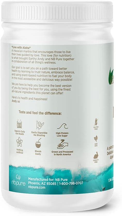 nbpure Earthy Andy Vanilla Plant Powered Protein Powder - Gluten-Free, Non-GMO, Cruelty Free - 30 Servings