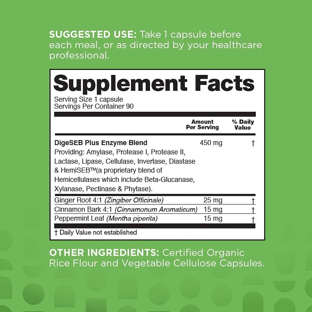 Nbpure Vegan Digestive Enzyme Complex for Men and Women - Supports Daily Digestion with 12 Enzymes and 3 Herbs, Including Lactase, Protease, Lipase, Ginger, Cinnamon, and Peppermint