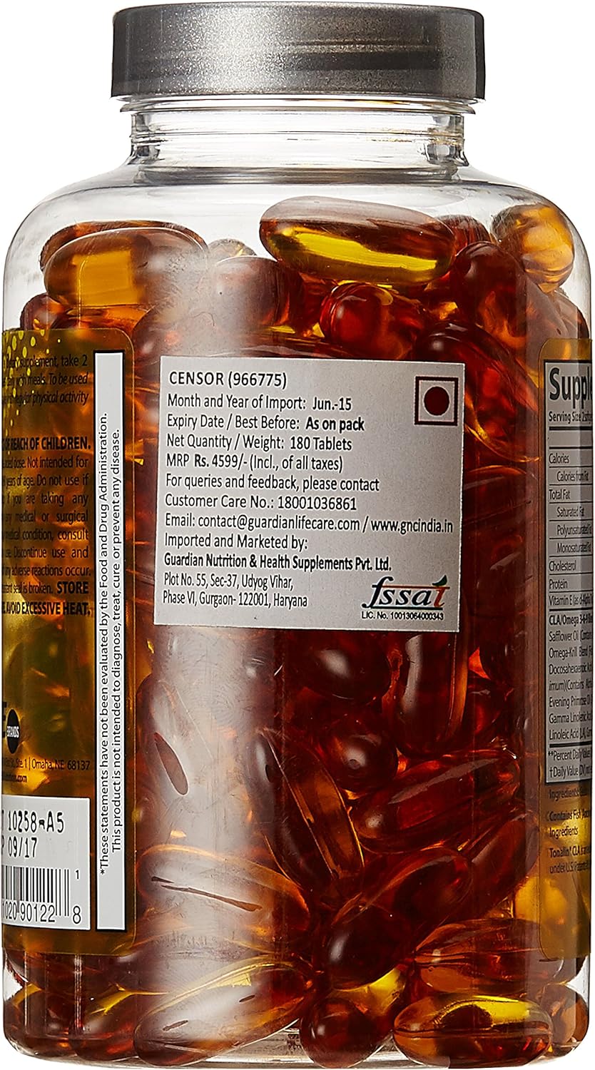 NDS Censor Softgels - Dietary Supplement for Fat Loss and Body Toning with CLA, Fish Oil, Safflower, Omega 3-6-9 Blend - Boost Energy and Metabolism for Better Health - 180 Count