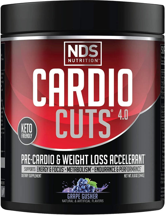 NDS Nutrition 4.0 Cardio Cuts Pre Workout Supplement - Grape Flavor, Advanced Weight Loss Formula with L-Carnitine, CLA, MCTs, L-Glutamine, and Safflower Oil - 40 Servings
