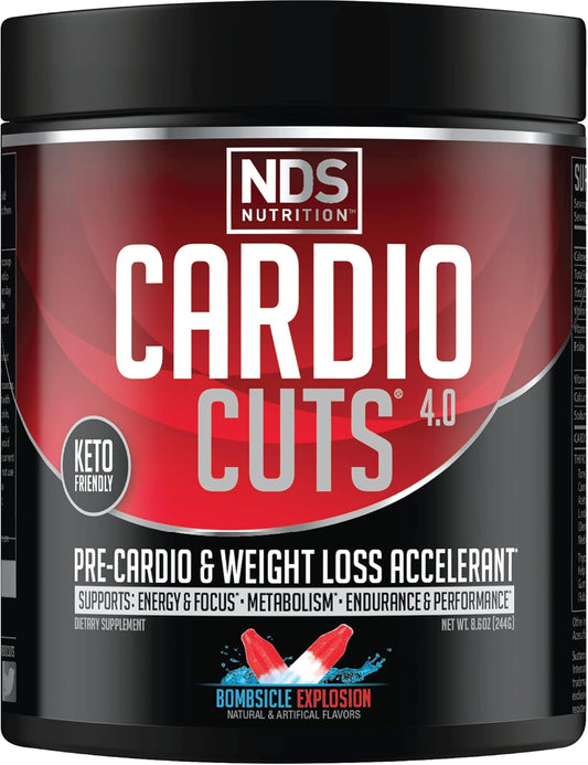 NDS Nutrition 4.0 Cardio Cuts Pre Workout Supplement - Enhanced Weight Loss Formula with L-Carnitine, CLA, MCTs, and Safflower Oil - Bombsicle Flavor (40 Servings)