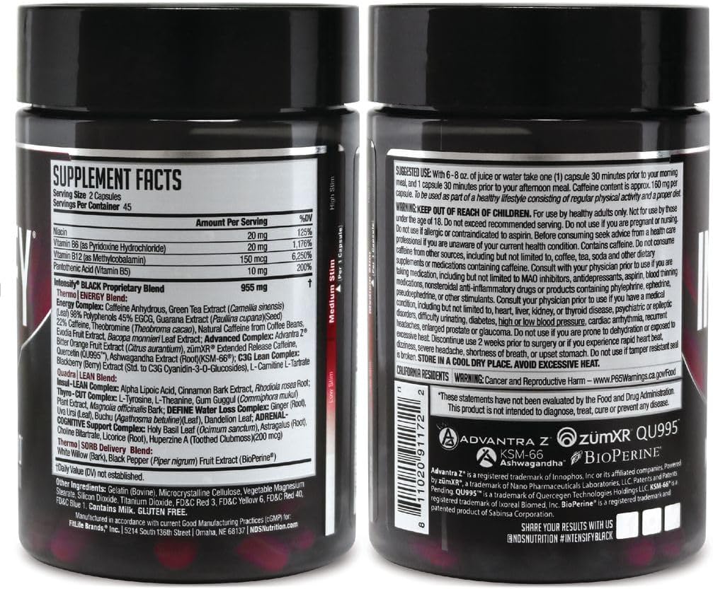NDS Nutrition Black Thermogenic Blend Capsules - Metabolism Booster for Fat Loss, Appetite Suppression, and Muscle Definition - 90 Capsules
