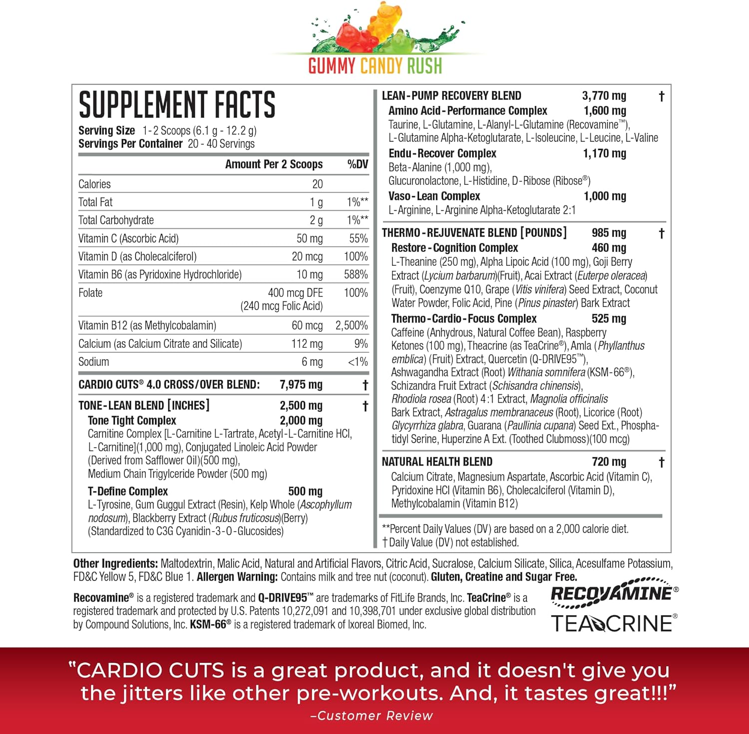 NDS Nutrition Cardio Cuts 4.0 Gummy Candy Rush - 20 Servings, Energy & Endurance Supplement