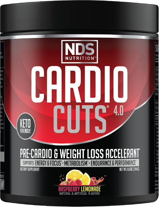 NDS Nutrition Cardio Cuts 4.0 Pre Workout Supplement - Advanced Weight Loss Formula with L-Carnitine, CLA, MCTs, L-Glutamine, Safflower Oil - Razz Lemonade (40 Servings)