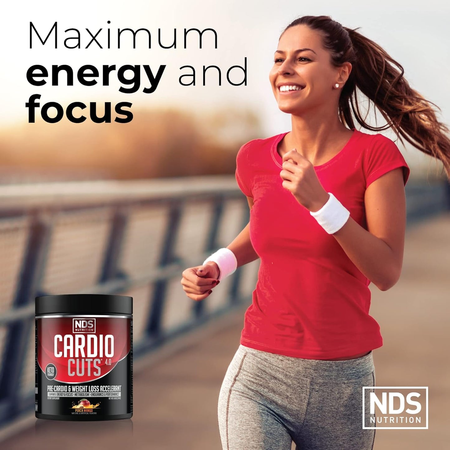 NDS Nutrition Cardio Cuts 4.0 Pre Workout Supplement - Advanced Weight Loss Formula with L-Carnitine, CLA, MCTs, and Safflower Oil - Peach Mango Flavor (40 Servings)
