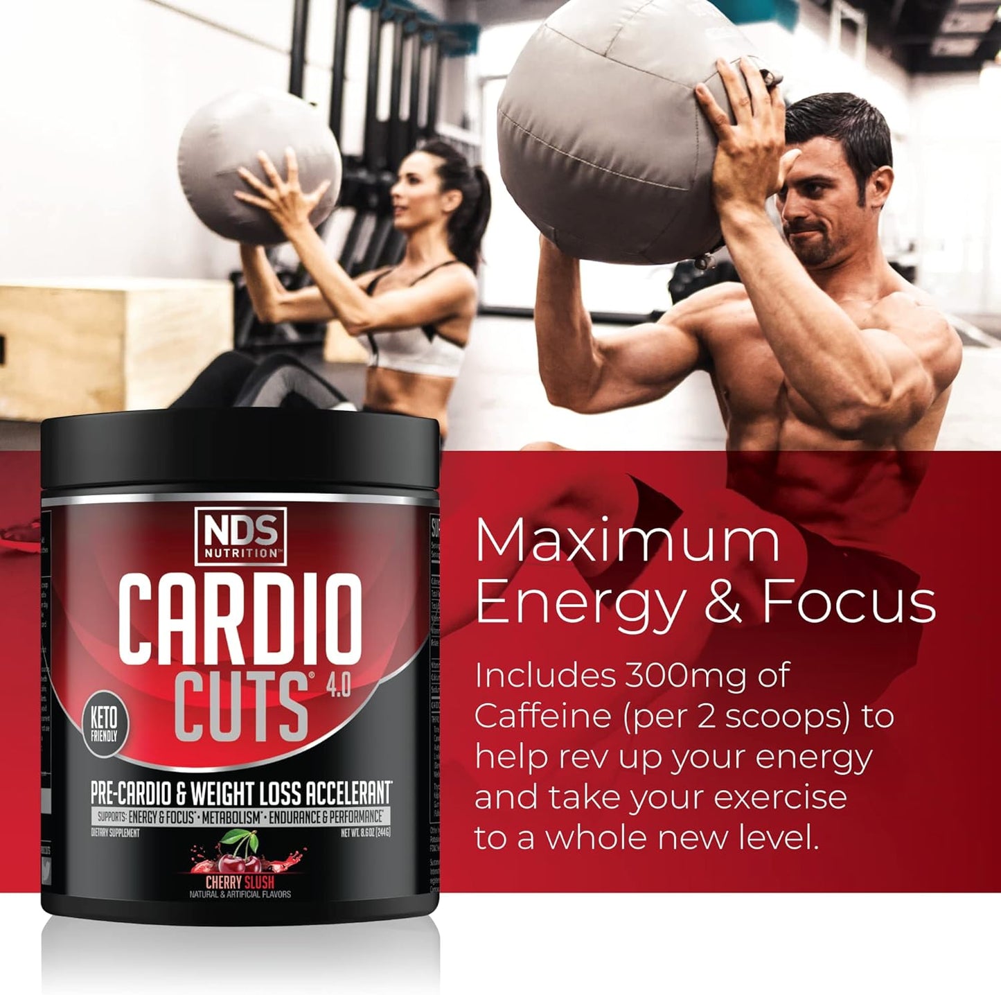 NDS Nutrition Cardio Cuts 4.0 Pre Workout Supplement - Advanced Weight Loss Formula with L-Carnitine, CLA, MCTs, L-Glutamine, and Safflower Oil - Cherry Slush (40 Servings)