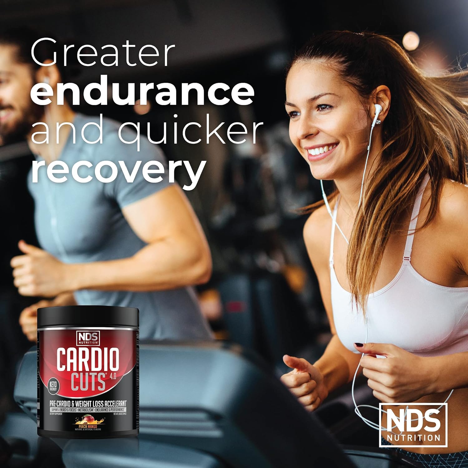 NDS Nutrition Cardio Cuts 4.0 Pre Workout Supplement - Advanced Weight Loss Formula with L-Carnitine, CLA, MCTs, and Safflower Oil - Peach Mango Flavor (40 Servings)