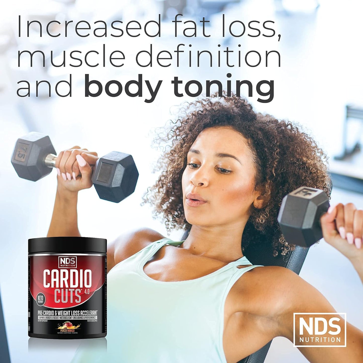 NDS Nutrition Cardio Cuts 4.0 Pre Workout Supplement - Advanced Weight Loss Formula with L-Carnitine, CLA, MCTs, and Safflower Oil - Peach Mango Flavor (40 Servings)